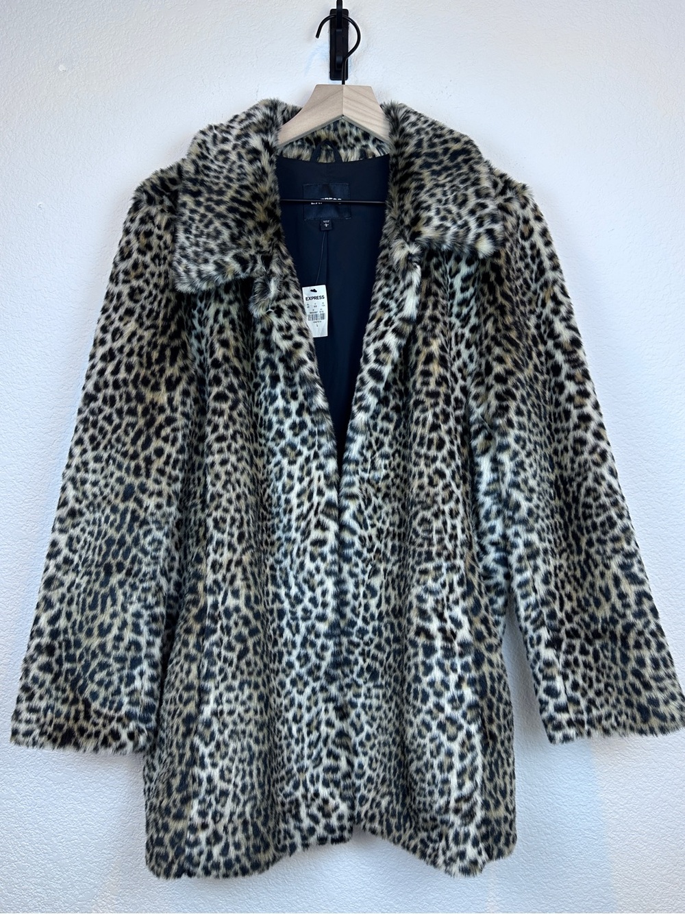 Express Leopard Faux Fur Coat Large Y2K Mob Wife Statement NWT